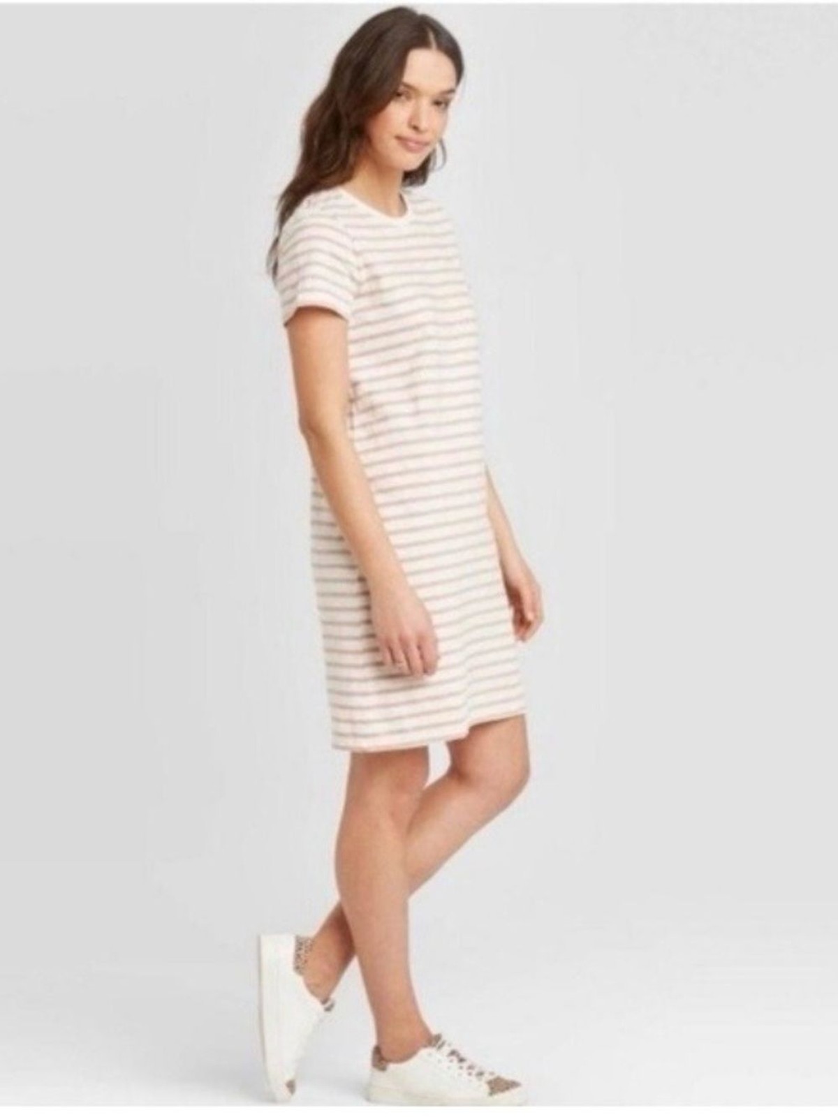 Universal Thread Striped Tee Dress in Brown and Tan Size L