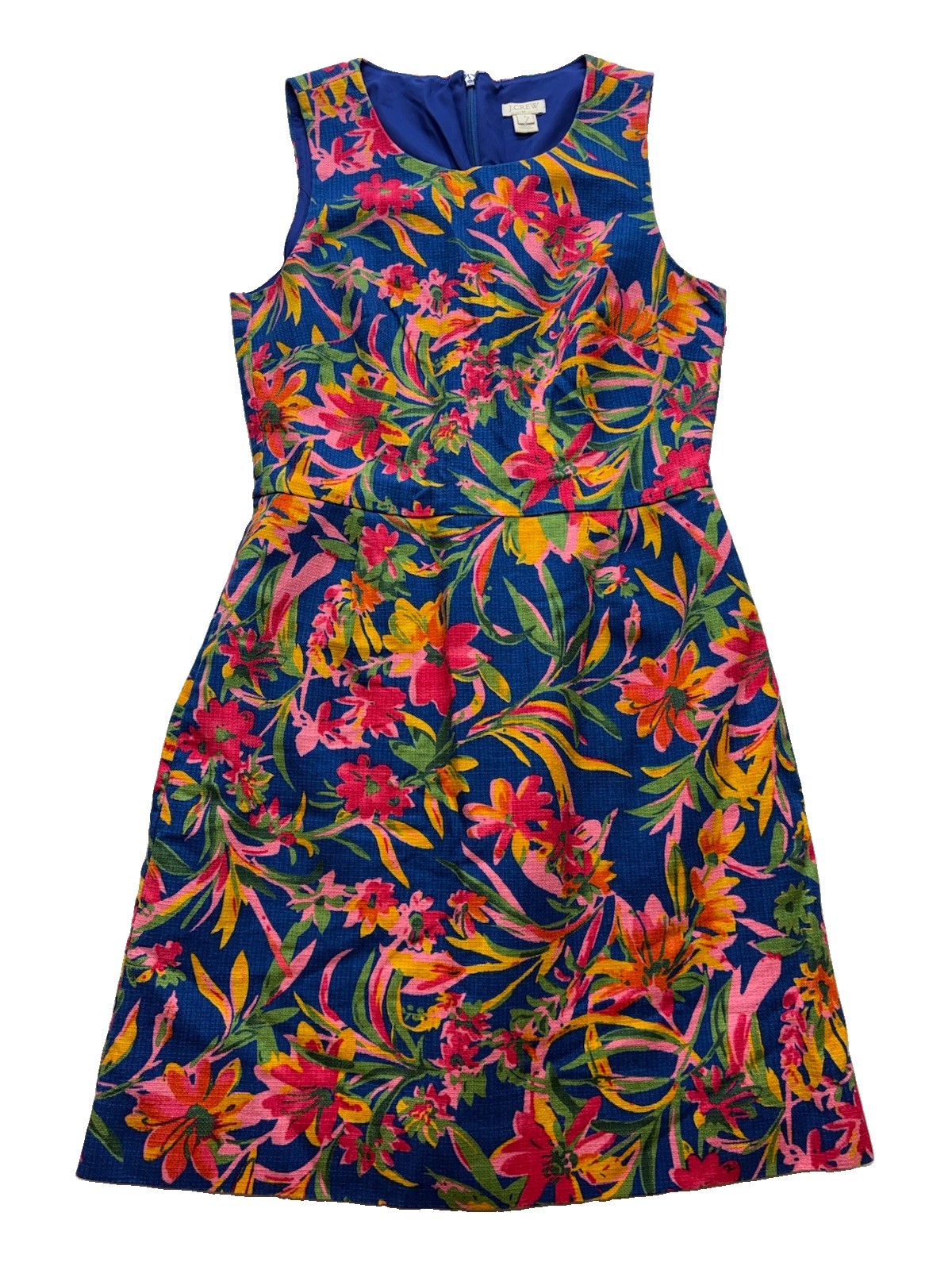 Royal Blue And Bright Colored Tropical J Crew Women’s Stylish Sheath Dress #859