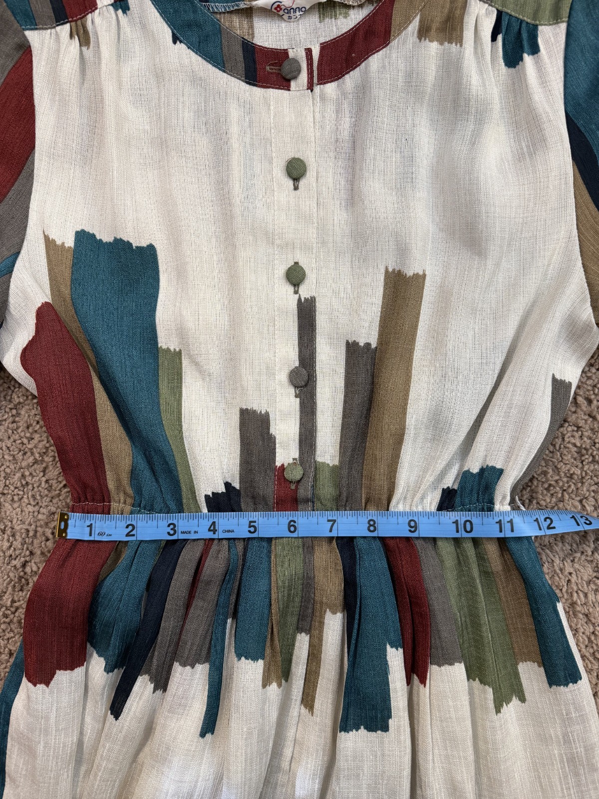 🎨 Vintage Abstract Colorblock Brushstroke Midi Dress Vintage from 1980s