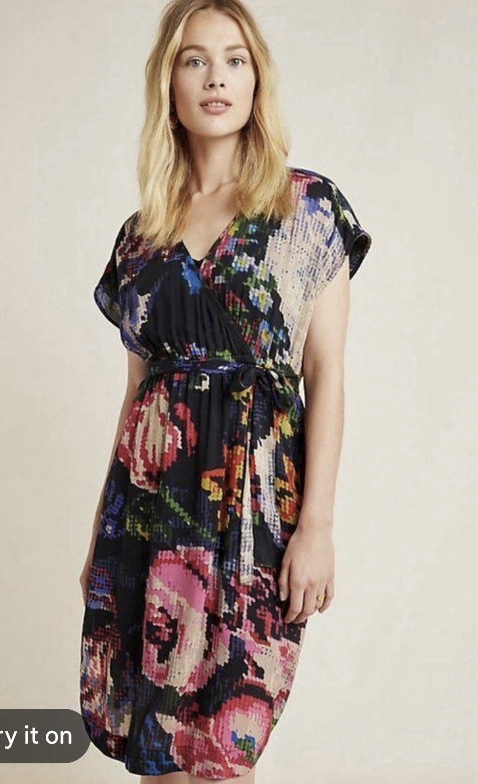 Anthropologie Needle Point Dress With Floral Print And Belt