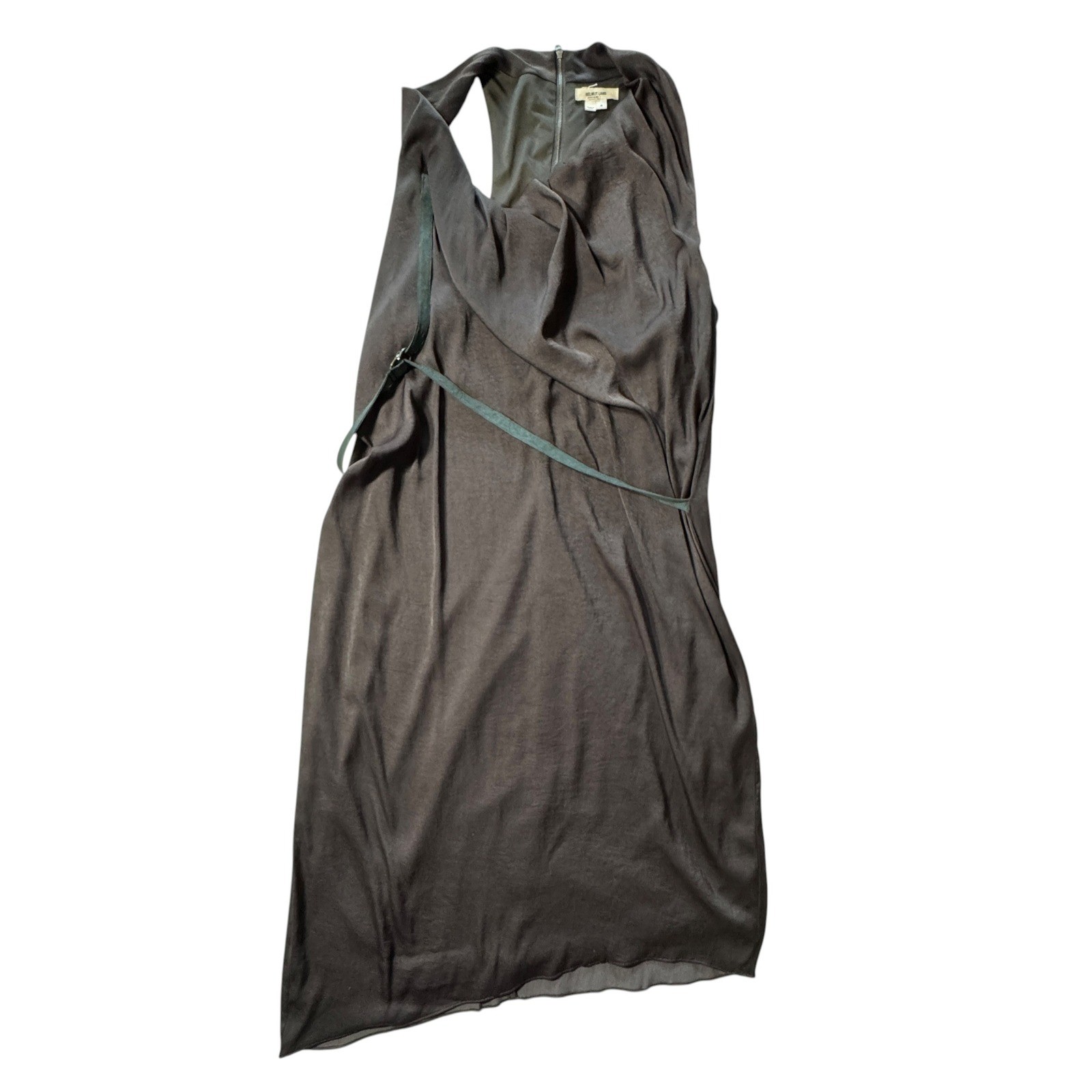 Helmut Lang Draped Cocktail Dress Womens 8 Grey Excellent Asymmetrical Belted