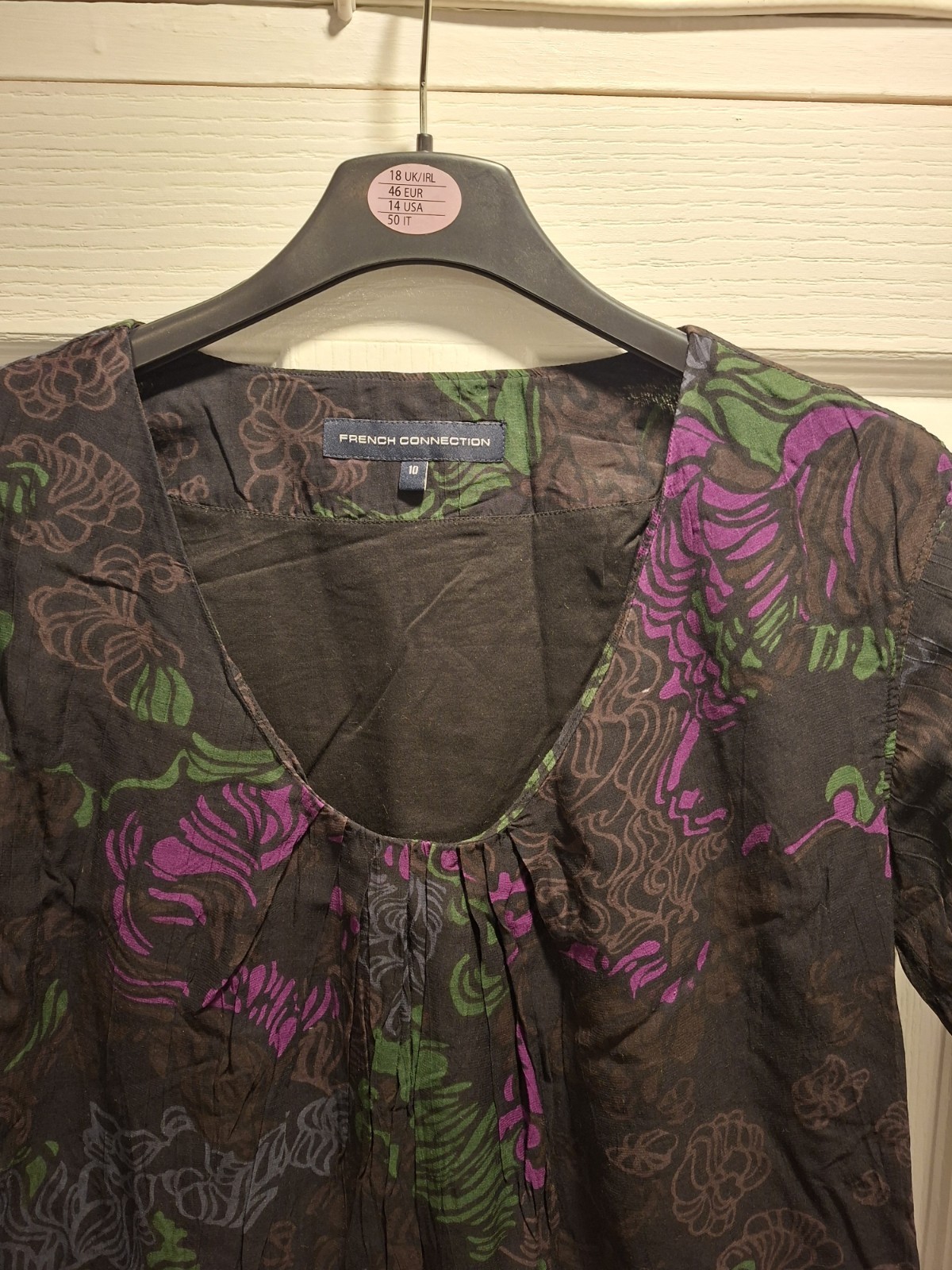 FRENCH CONNECTION Womens Modal Bubble Hem Floral Shift Mini Dress Shirt Blouse