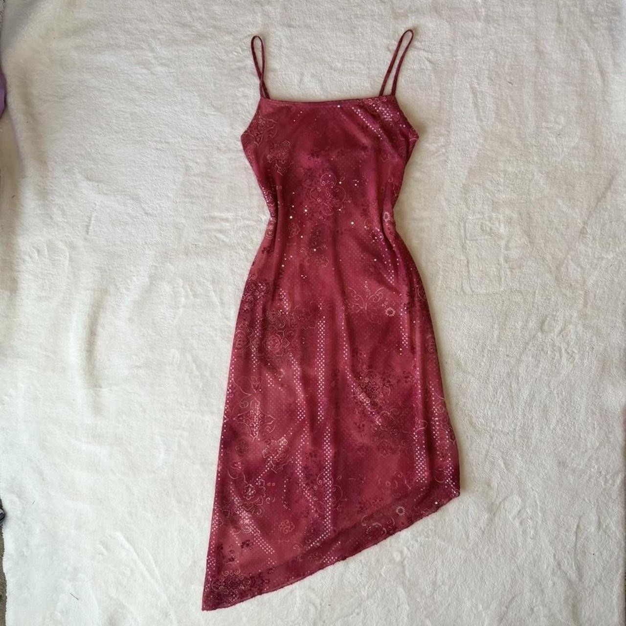 Vintage Y2K pink sequin asymmetrical midi dress!