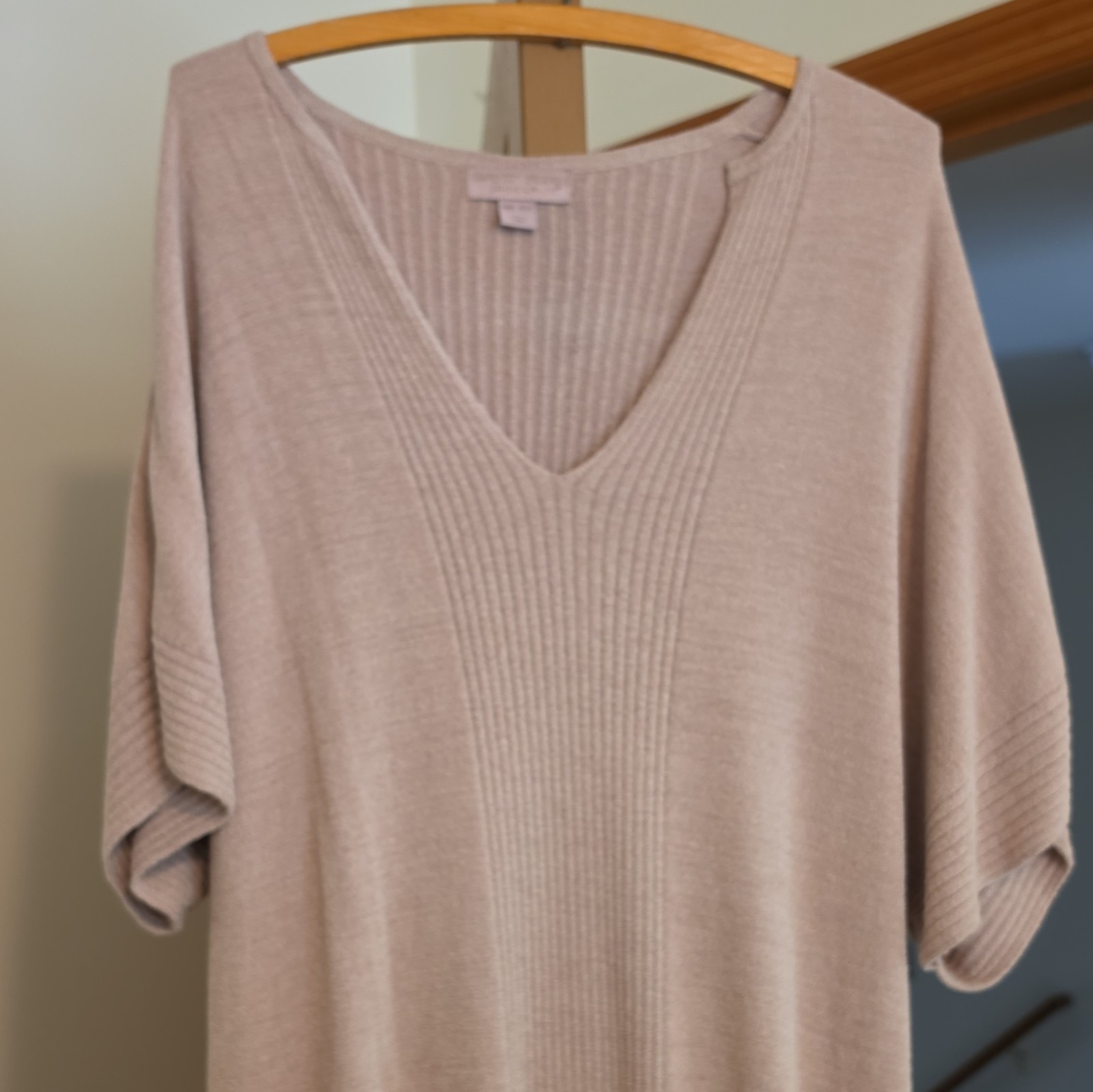 Barefoot Dreams CozyChic Ultra Lite Beige V-Neck Knit Long Shirt Dress OS