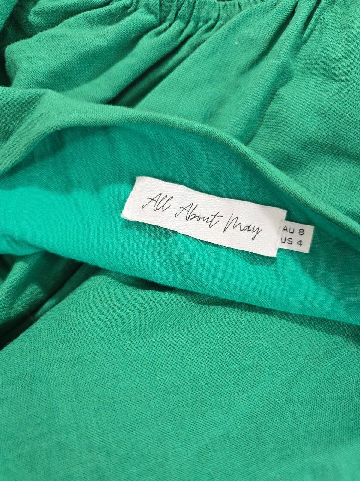 All About May Maxi Dress Size 4 Green Linen Blend Side cut out Milkmaid boho BZ