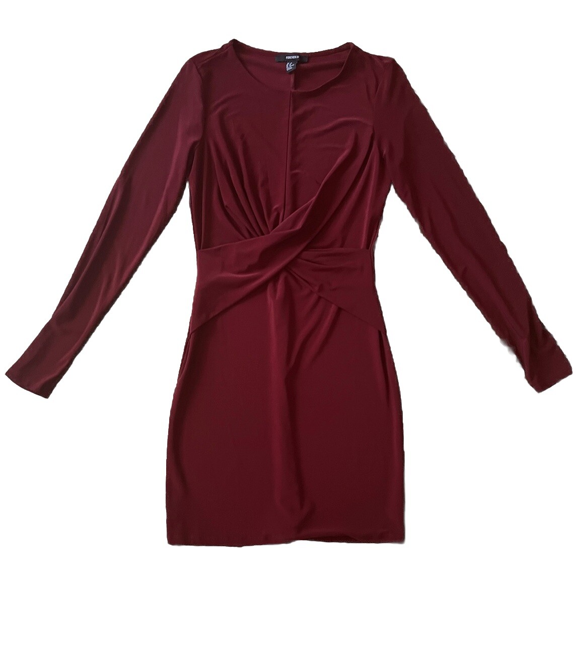 Women Forever 21 Marron Wine Long Sleeve Rushed In The Front Dress Size M