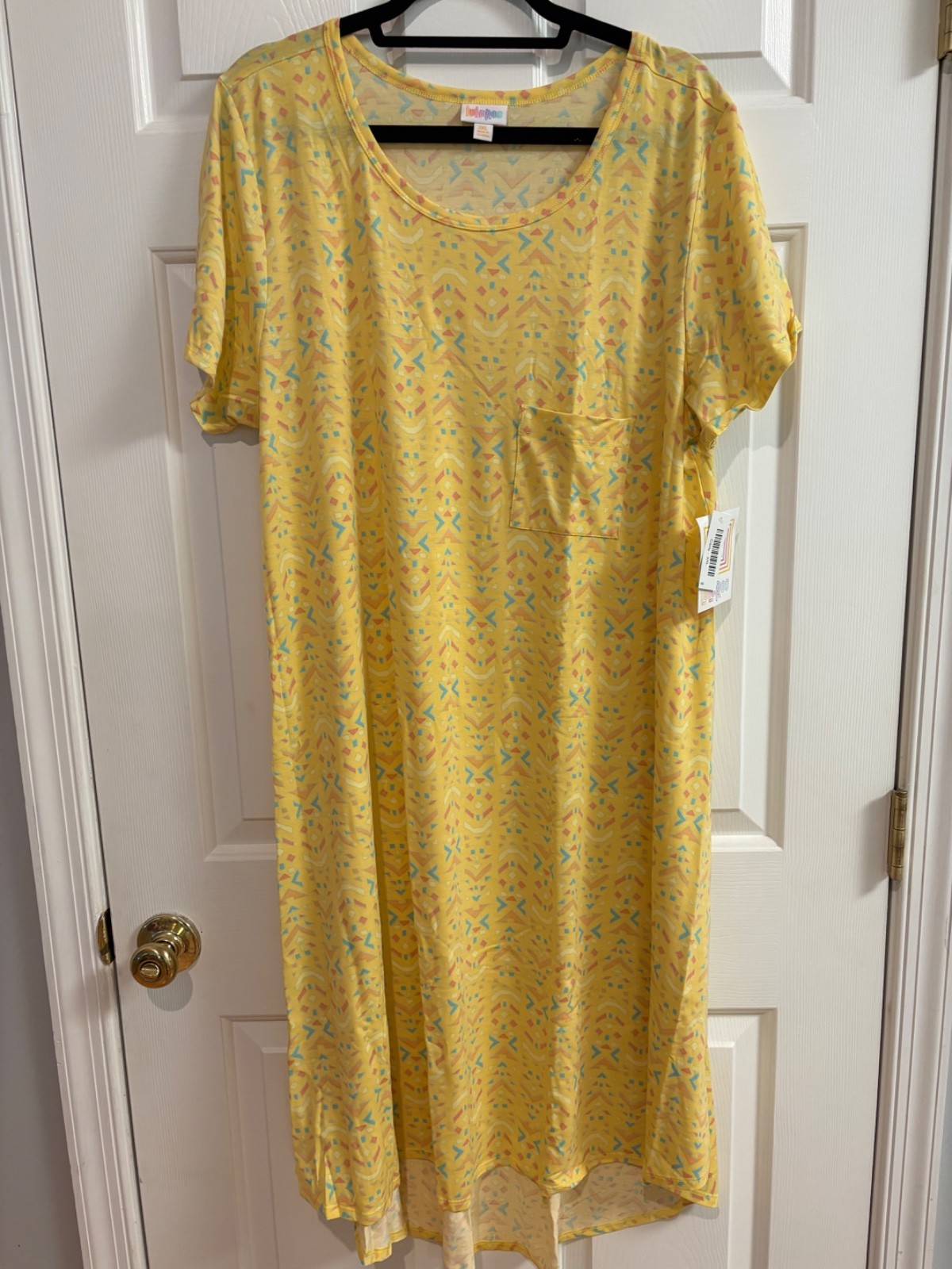 LuLaRoe NWT Carly dress 3XL (24-26); yellow geometric print