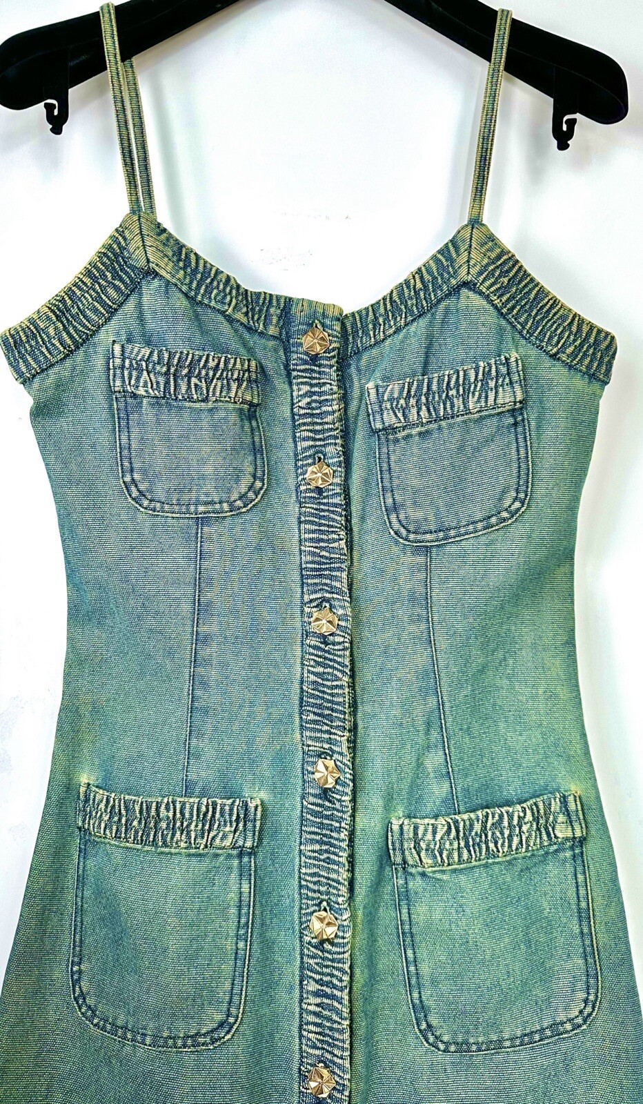 Chanel Vintage 2001 Barbie Blue Denim Midi Dress 36 38 4 6 Vtg Logo Button S M