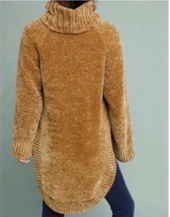 Moth chenille camel turtleneck extra long sweater dress length-Sz XS-A36