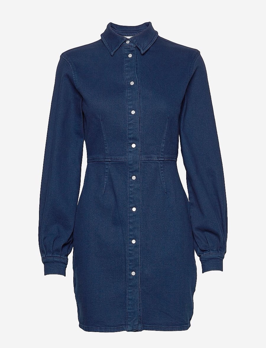 SAMSOE SAMSOE Berthe Dress Indigo Blue Denim Long Sleeve Mini Shirt-Dress M = 8
