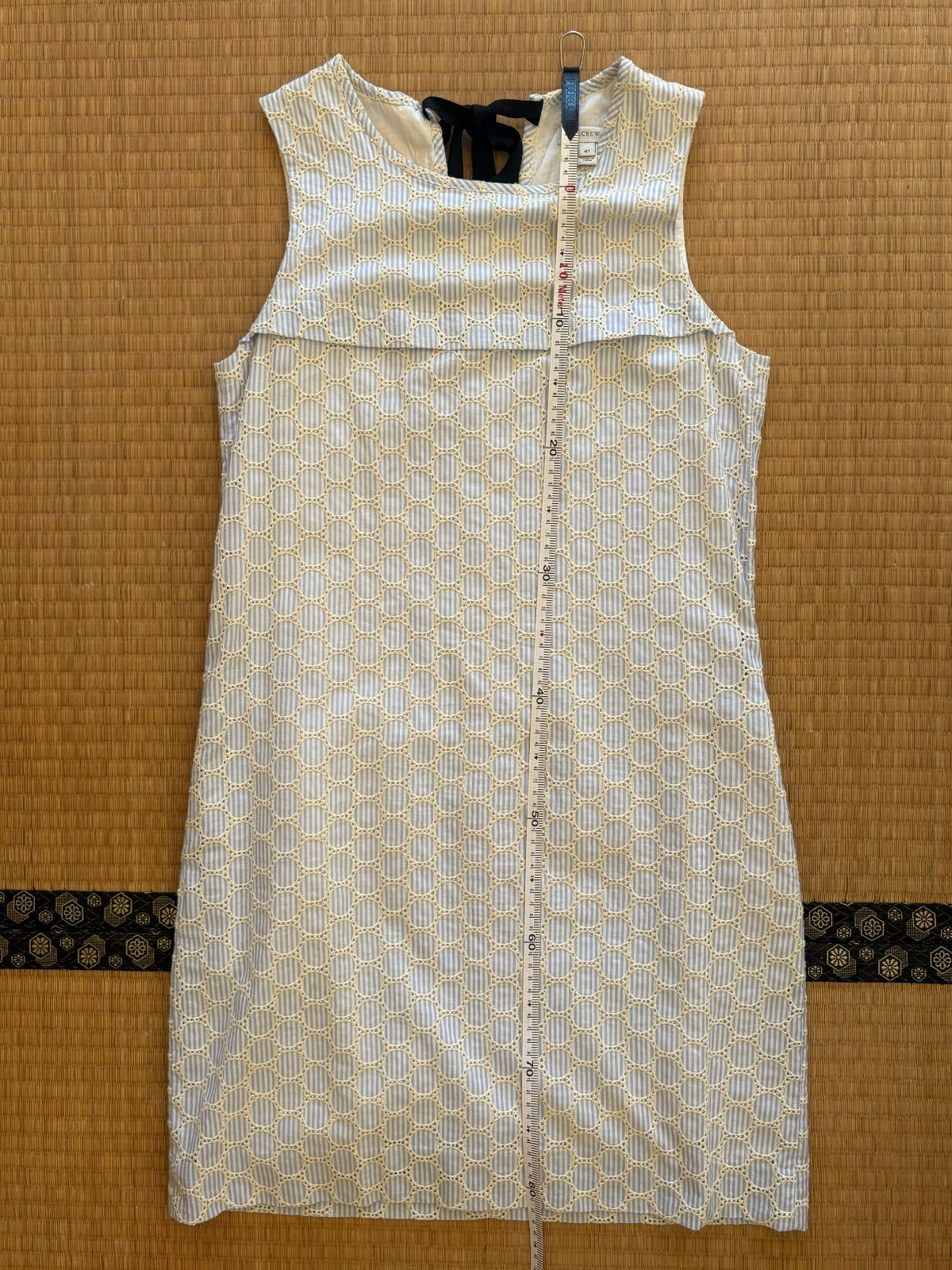 JCrew Blue White Seersucker Eyelet Shift Lined Side Pocket Dress New wo Tag sz 4
