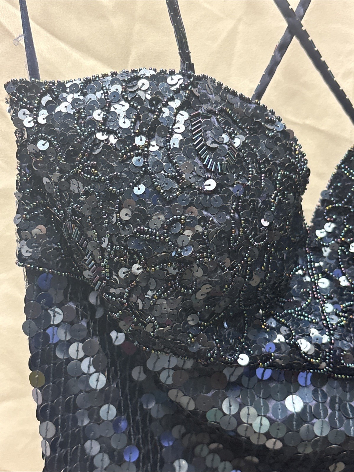 Niteline by Della Roufogali Size 6 Navy Sequin Evening Gown Formal Dress Slit