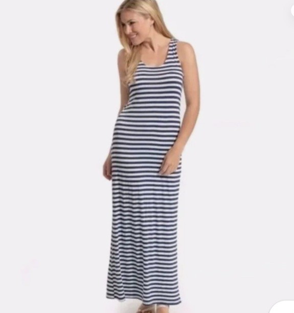 NWT-STS Sail To Sable Jetting to Jetties Navy Striped Maxi Tank Dress Sz Medium
