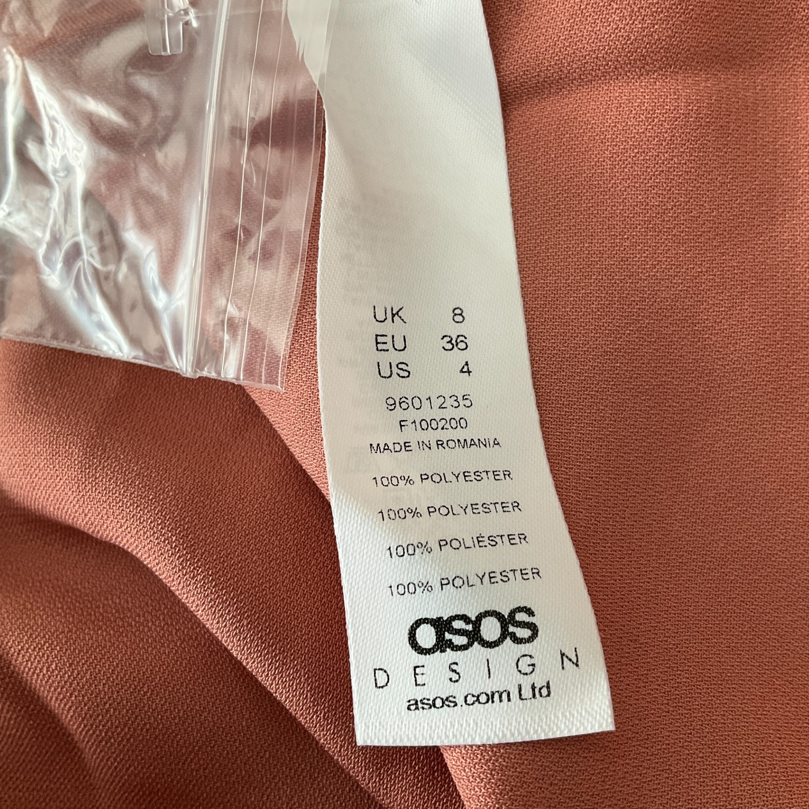 Asos Design Mini Dress Womens Size 4 Peach Belted Sleeveless Stretch Zip