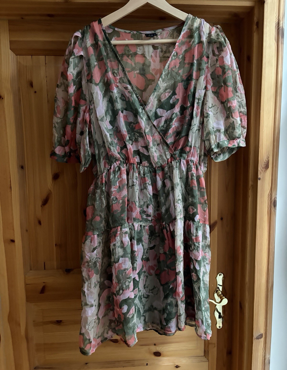 Vero Moda Womens Wrap Dress Short Sleeve V Neck Floral Multicolor Size L