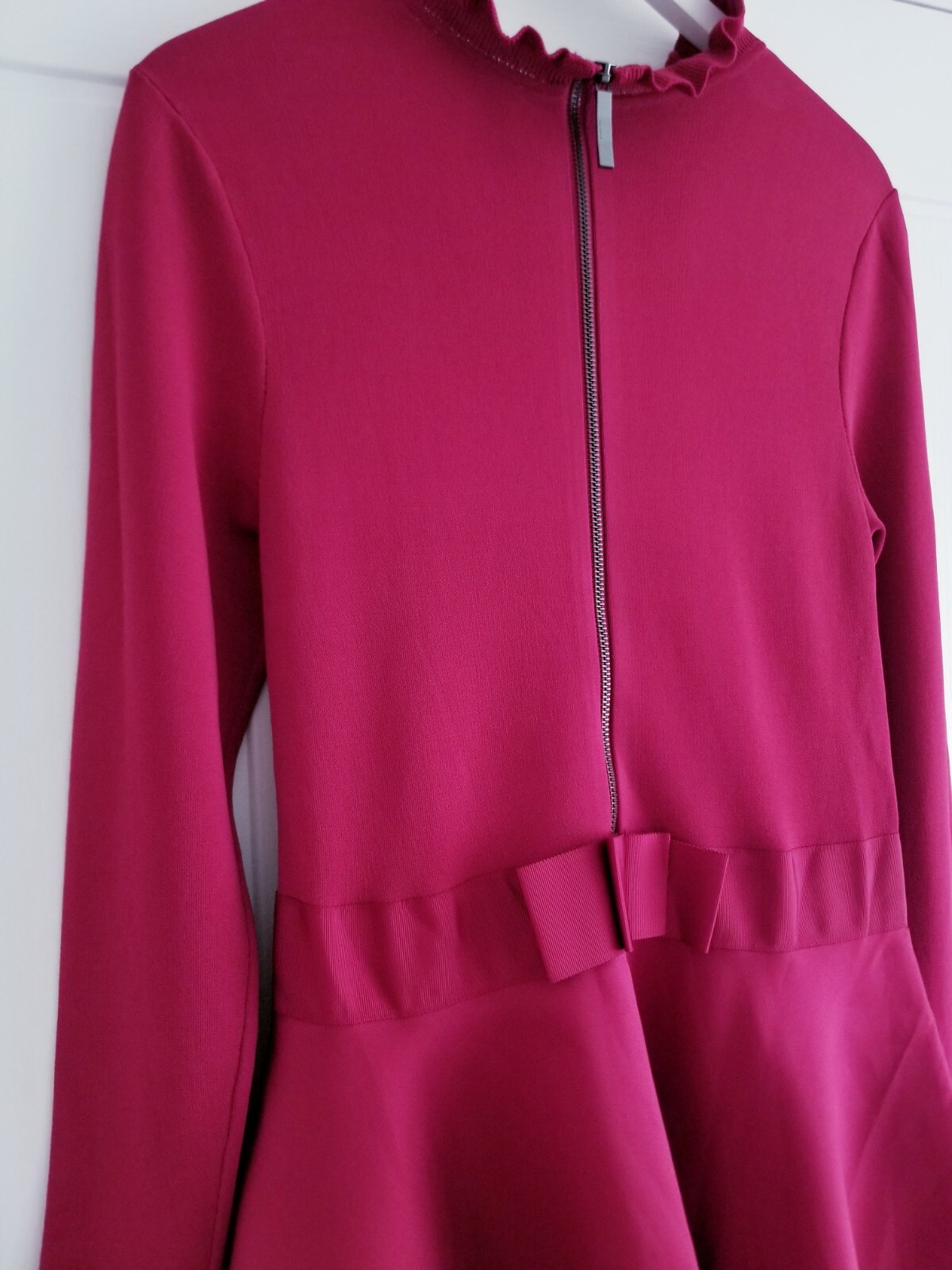 Ted Baker Zadi Midi Dress Knitted Bodice Deep Pink Red Long Sleeve Size 4 UK 14