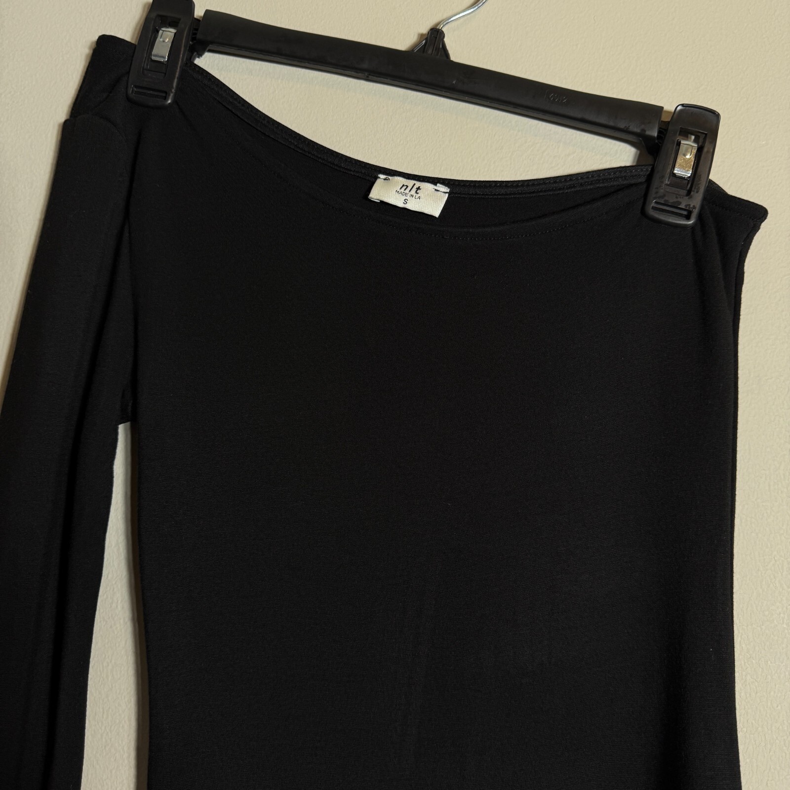 NLT One Shoulder Jersey Bodycon Midi Dress Women’s Small Black Side Slit LBD