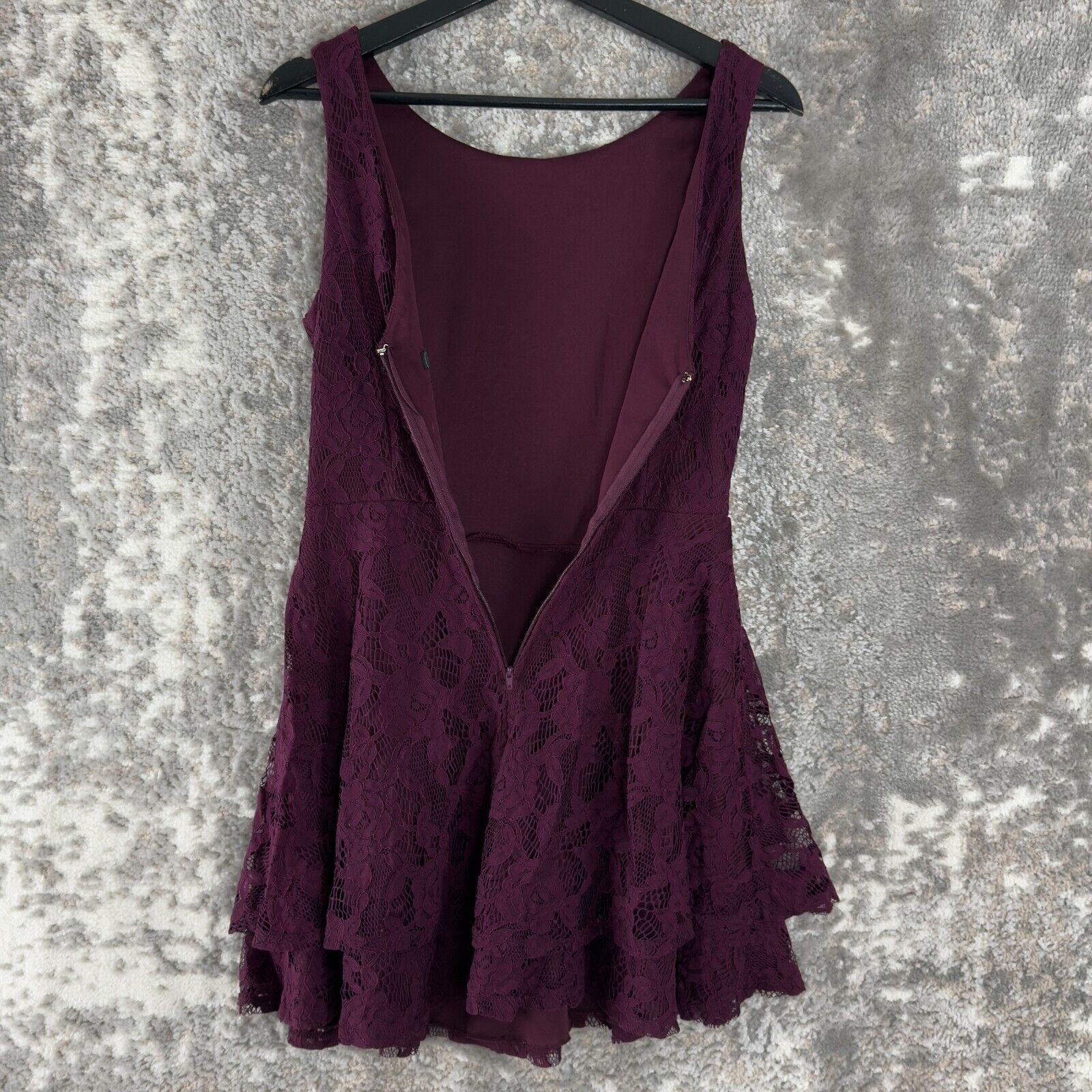 Speechless Juniors Size 5/M Floral Sleeveless Lace Flare Mini Dress Purple Zip