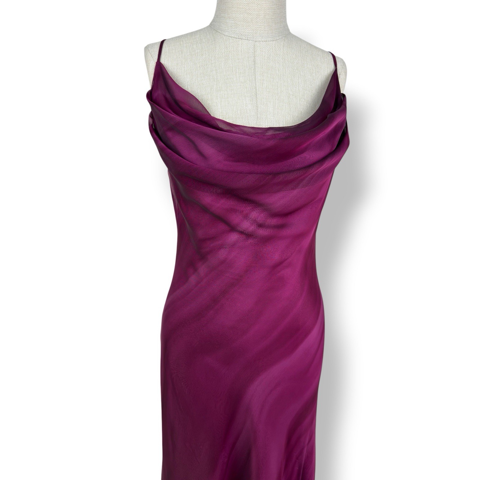 Plum Chiffon Cowl Neck Slip Maxi Evening Dress Bias Cut Bridesmaid Gown Y2K