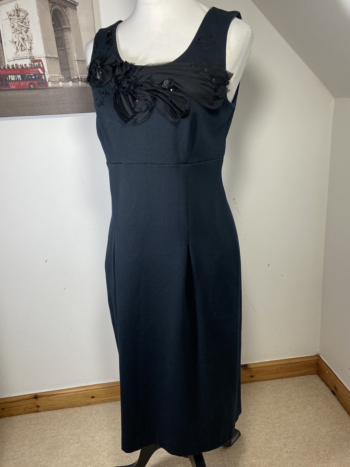 Next Shift Dress Beaded & Sequin Size 12 Black Cocktail Jersey Open Back Fitted