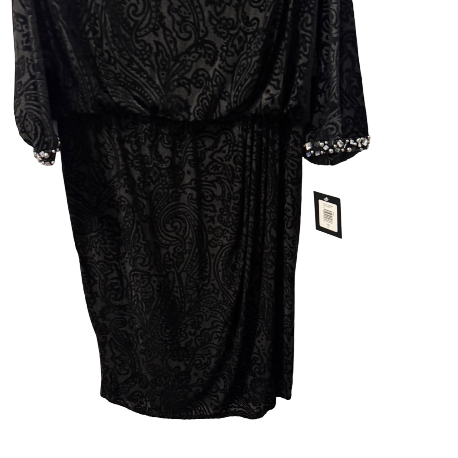 Black Marina Beaded Cuff Dress Size 14 black velvet embellished dress. NWT