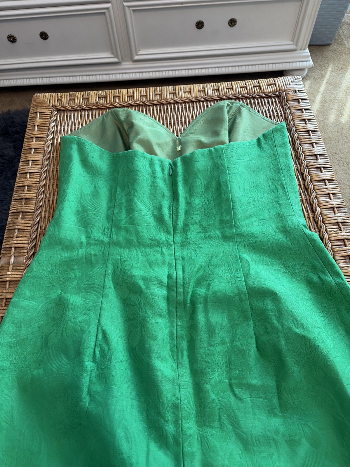 A.J. Bari Strapless Green Brocade Boned Cocktail Dress Sz 8/10