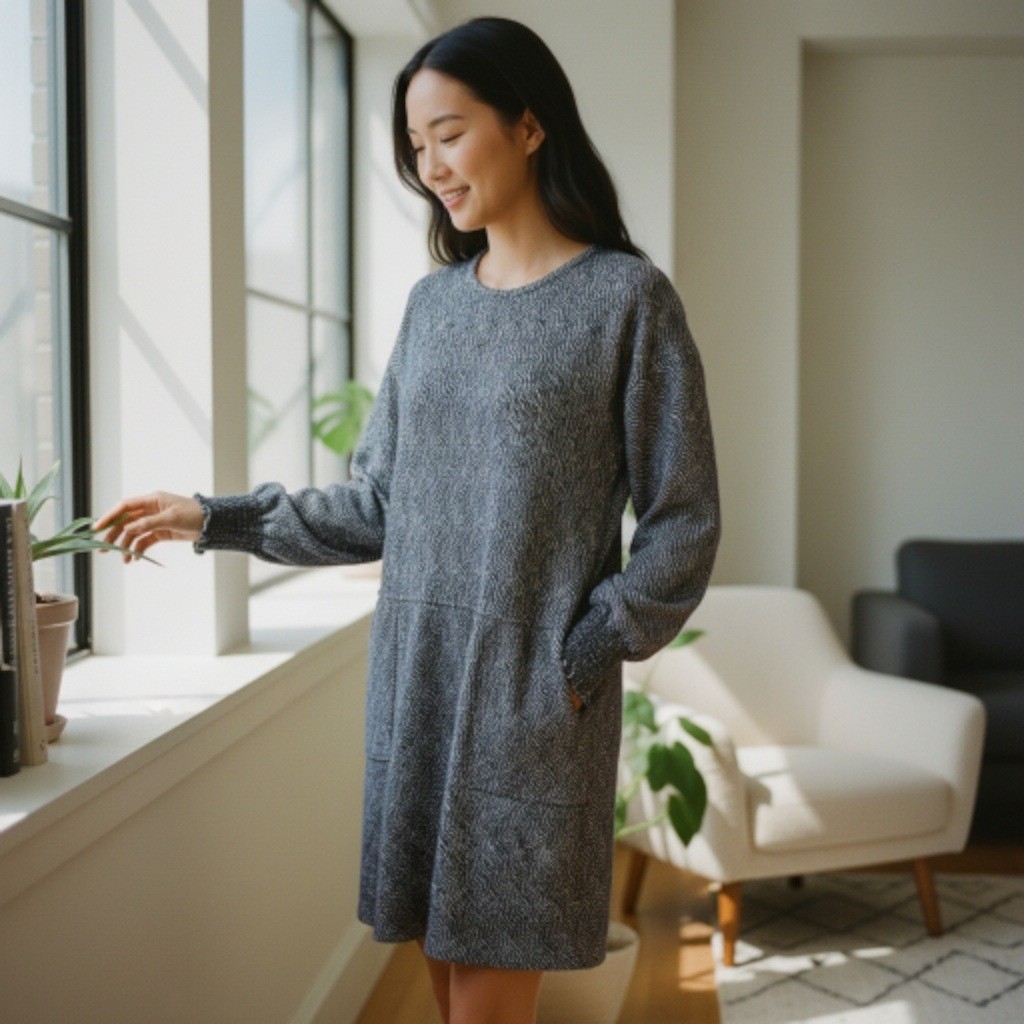 Sita Murt Women’s Size XL Shift Dress Blue White Jacquard Long Sleeve Portugal