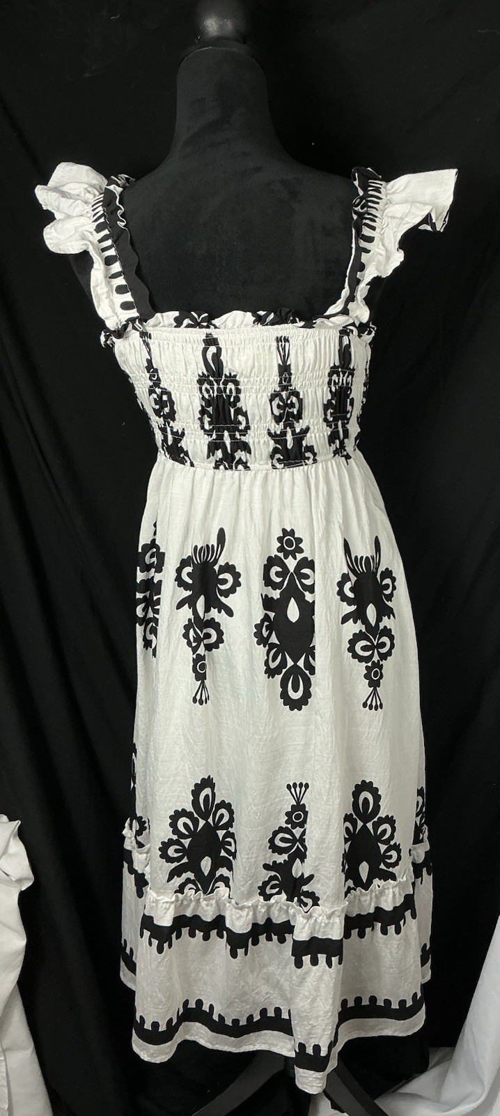 Umgee Black & White Abstract Print Chic Sleeveless A-Line Midi Sundress M