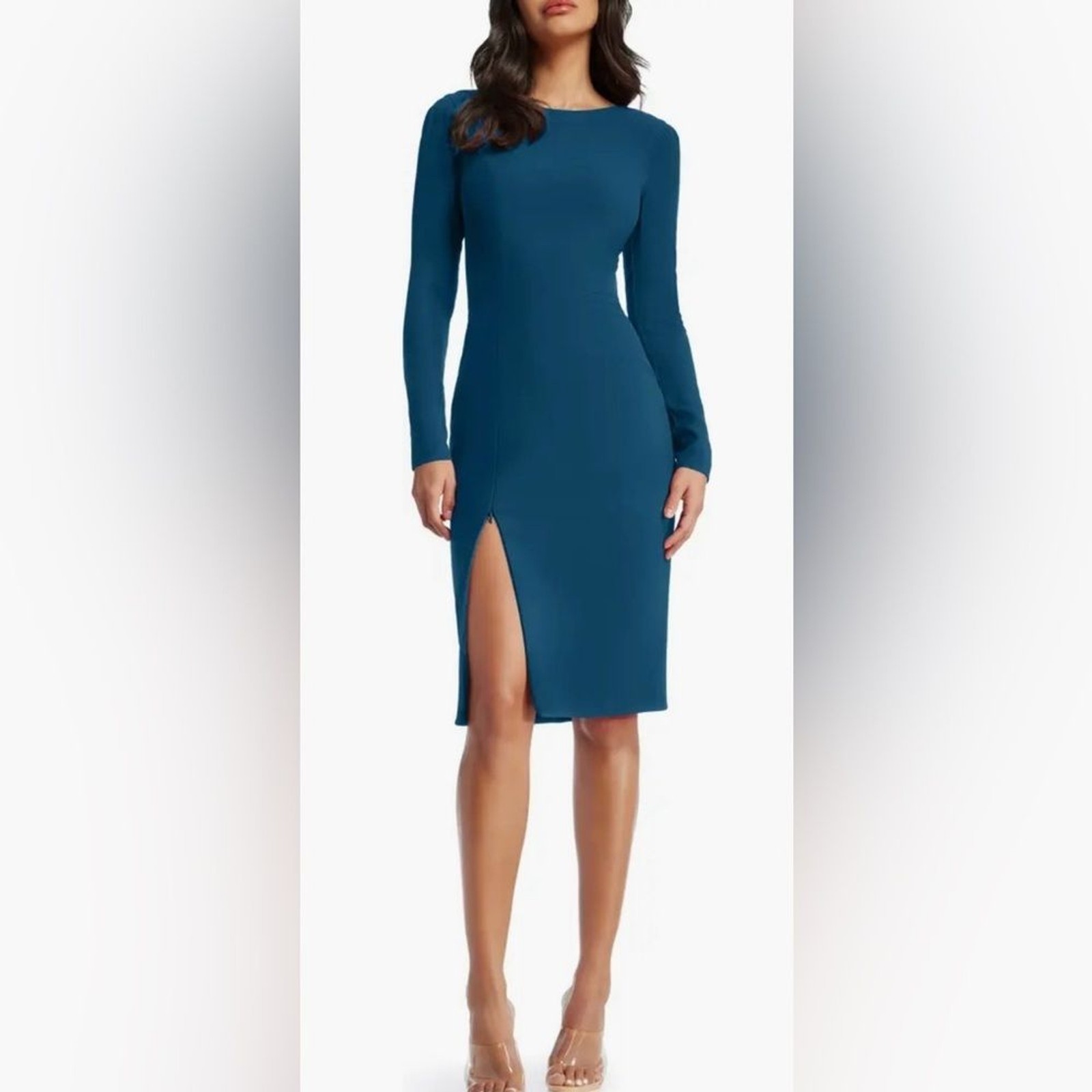 NWOT DRESS THE POPULATION Nadia Long Sleeve peacock blue Dress sz M