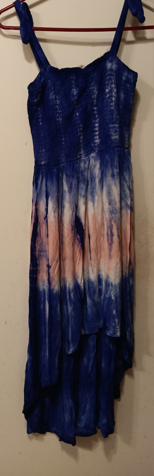 GUESS Tie Dye Blue/White/Beige Midi Slip Dress Scoop Neck Knit Stretch 4