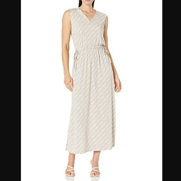 Calvin Klein Women’s Sleeveless CK Logo V-Neck Dress with Draw String Waist Tie