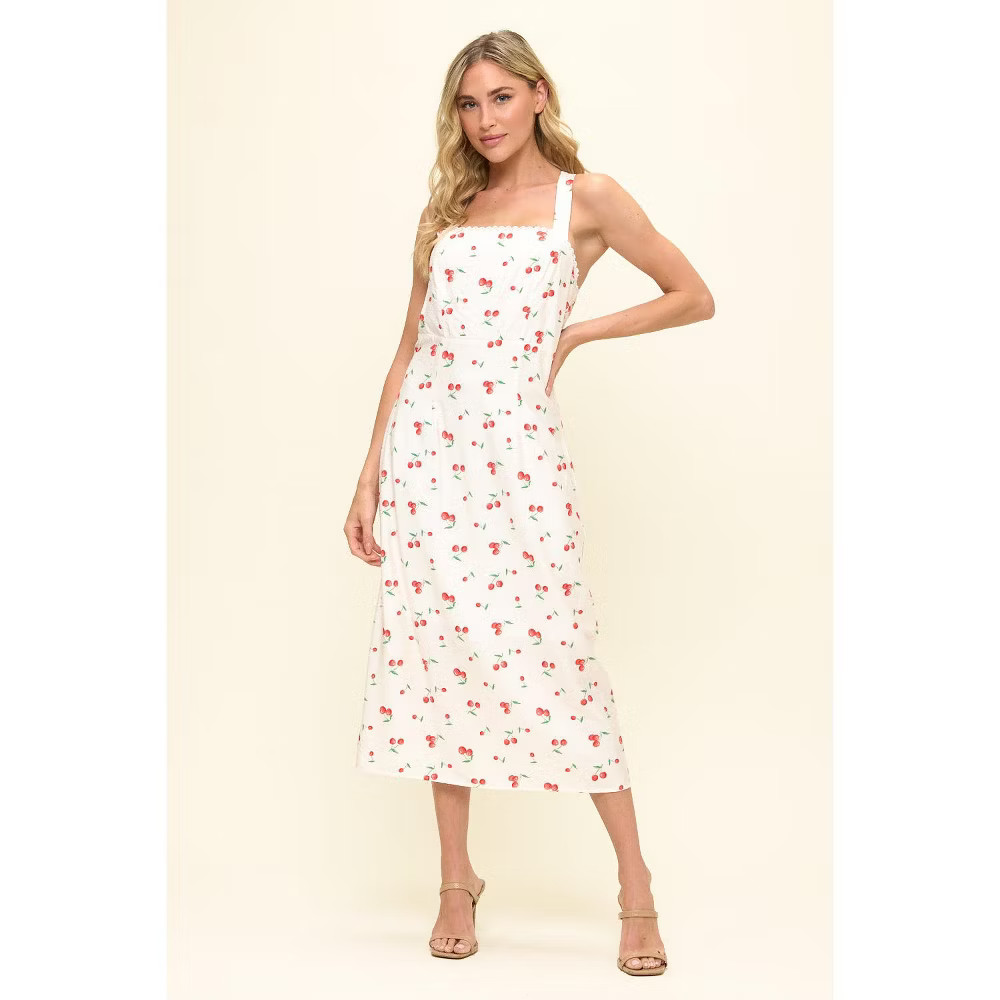 WEST K Womens Sylvie Scallop Neckline Midi Dress – White Cherry