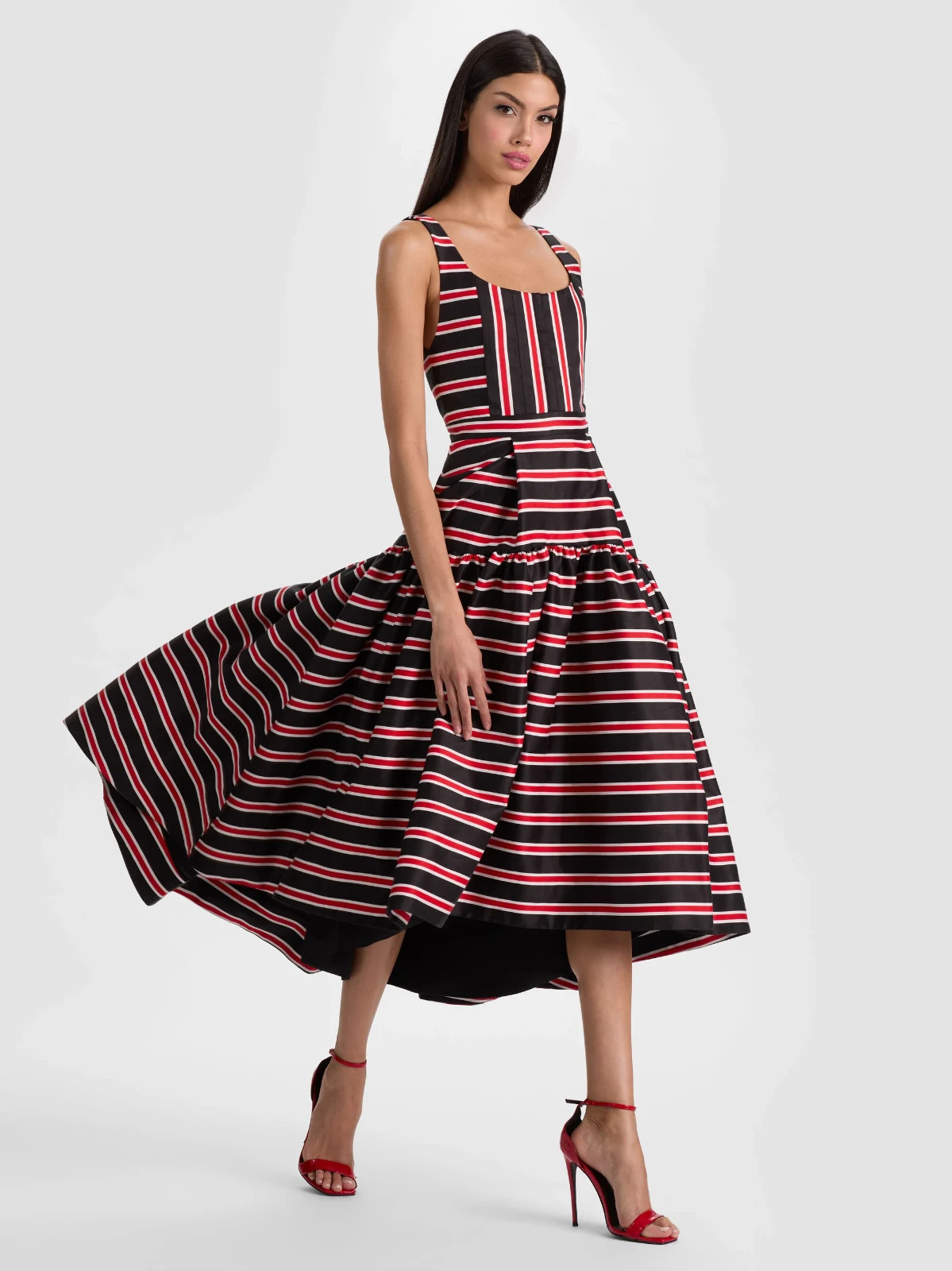 ALICE & OLIVIA (6) DIANA TEAKWOOD STRIPE STRUCTURED MIDI DRESS NWT MSRP$660