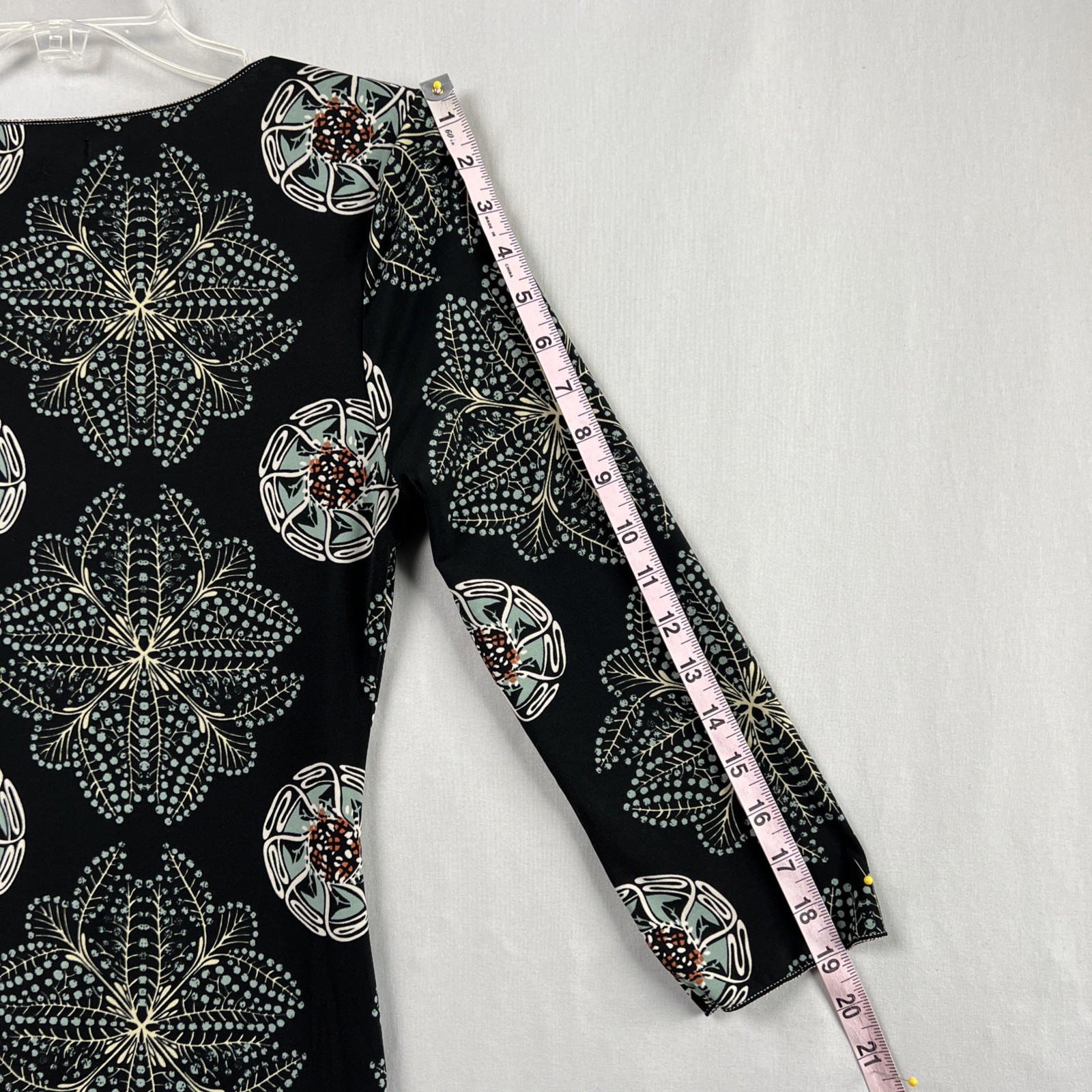 Max Edition Dress Womens Medium Black Floral Knot Waist Boho Stretch Pullover