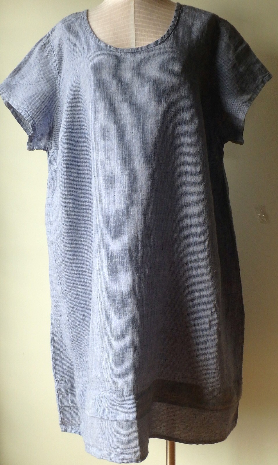 FLAX Designs Linen Dress One Tuck Wonderful 1G &2G & 3G NWT BLUEBERRY GRID