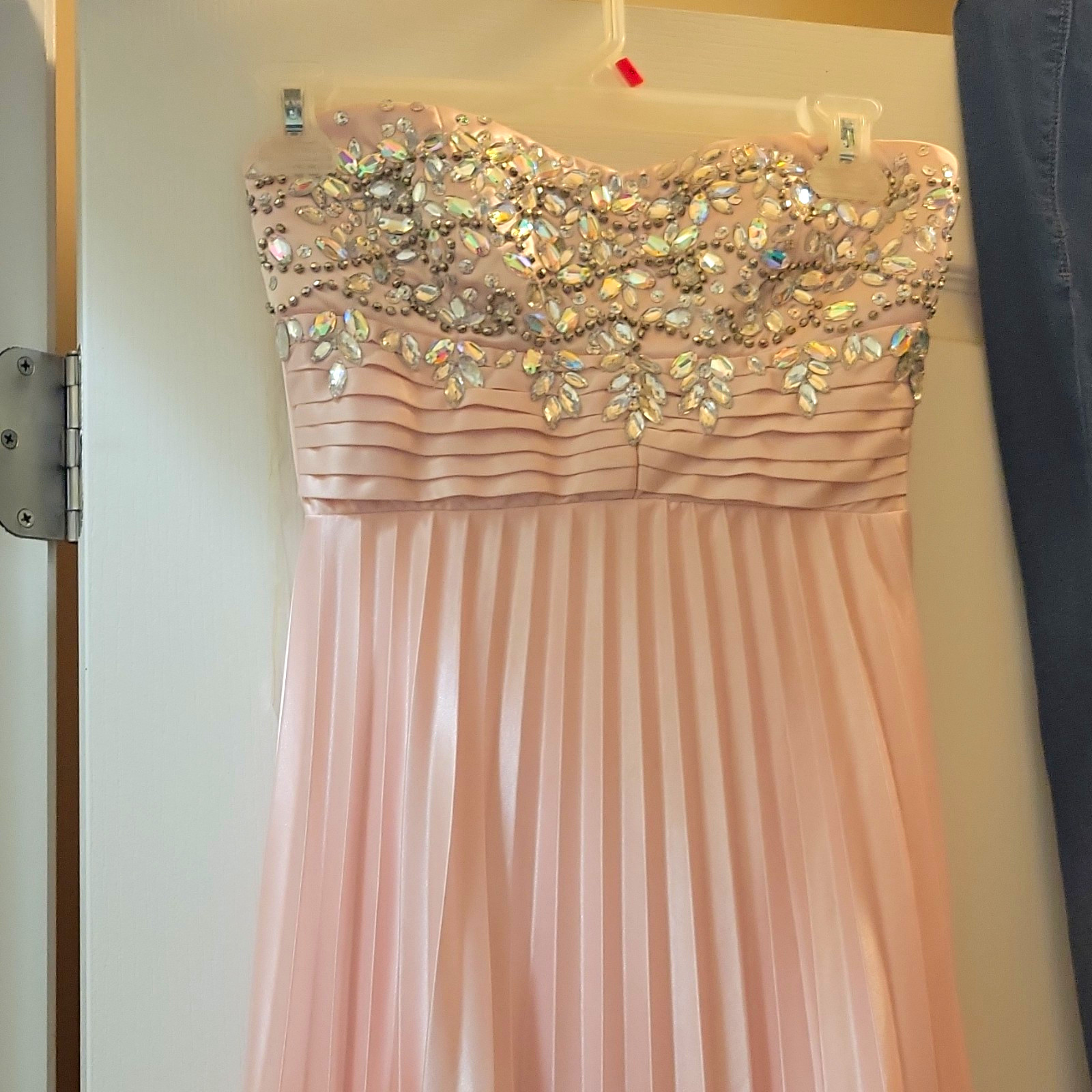 My Michelle Strapless Sweetheart Pink Beaded Sequin Pleated Maxi Dress 3