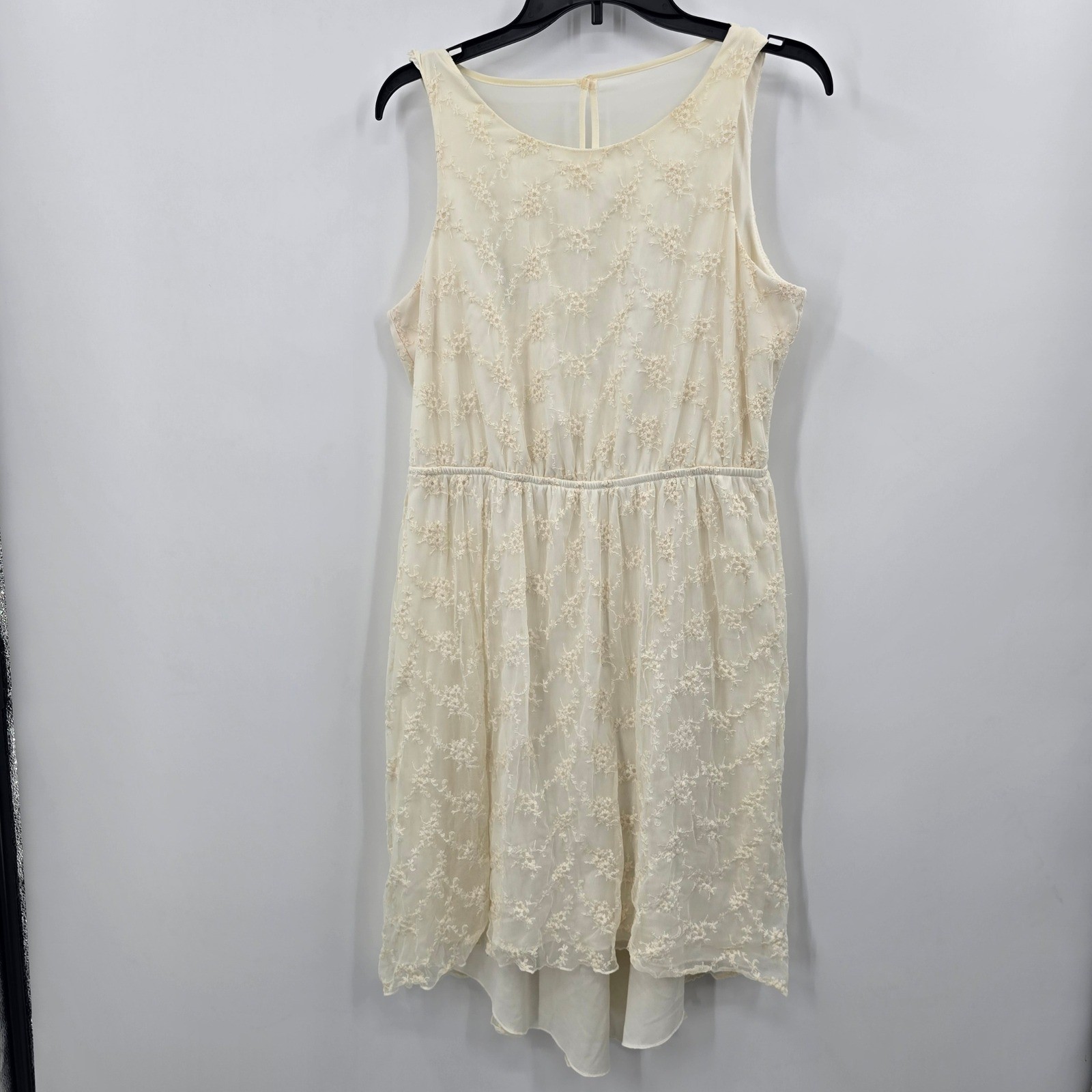 Maurices Dress Womens Large Cream Floral Lace High Low Sleeveless Mesh Back