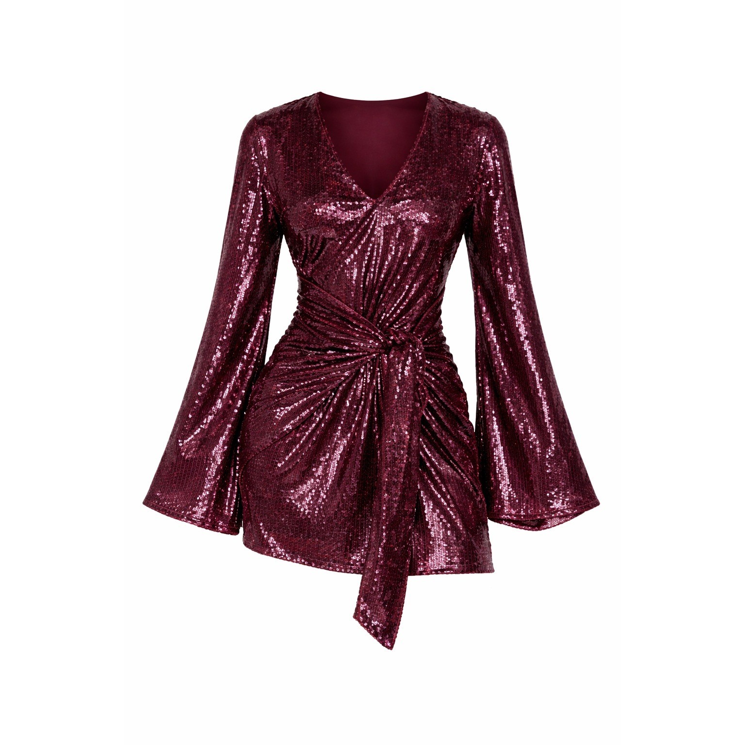 Nasty Gal Sequin Flared Sleeve Tie Front Mini Dress Size 0 NWT