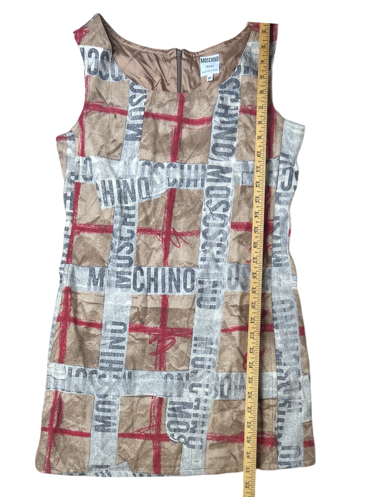Vintage MOSCHINO Plaid Wool Weave AOP Logo Mini Dress Women’s 42 US 6 – 1990’s