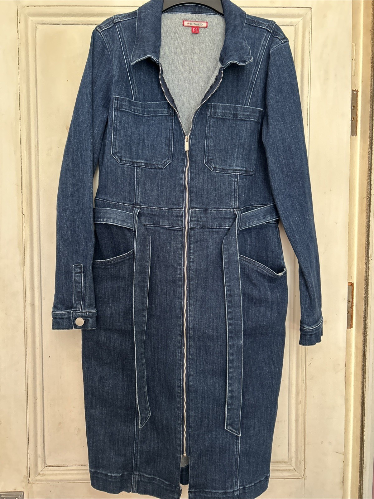 BNWT – JOE BROWNS size 14 Navy Stretch Denim Long Sleeve Zip Dress NEW w TAGS