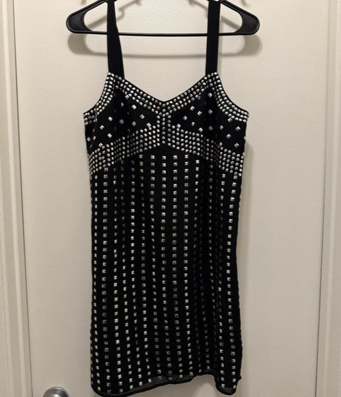 Susana Monaco Silver Studded Black Mini Dress 2 NWT Edgy Glam Indie Sleaze Cyber
