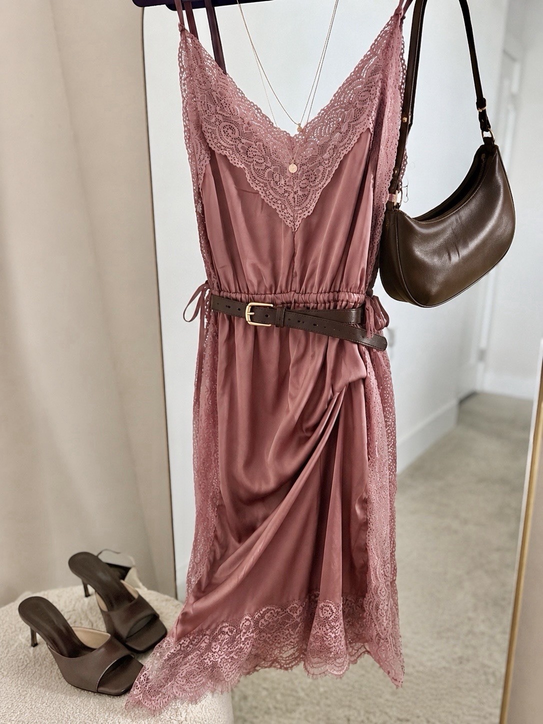 New Lace-Trim Boho Satin Slip Dress in Dusty Rose Mauve 12