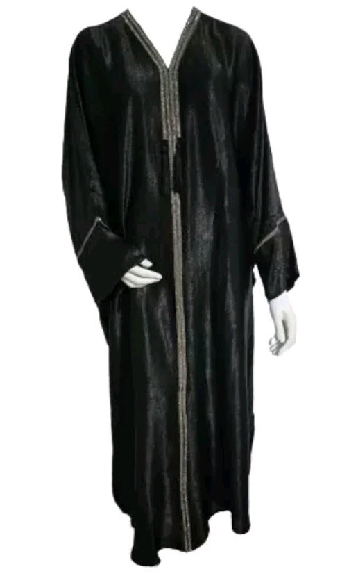 *SS26* Quality Ladies Premium Crushed Satin Frasha Abaya Diamante Black Size 54