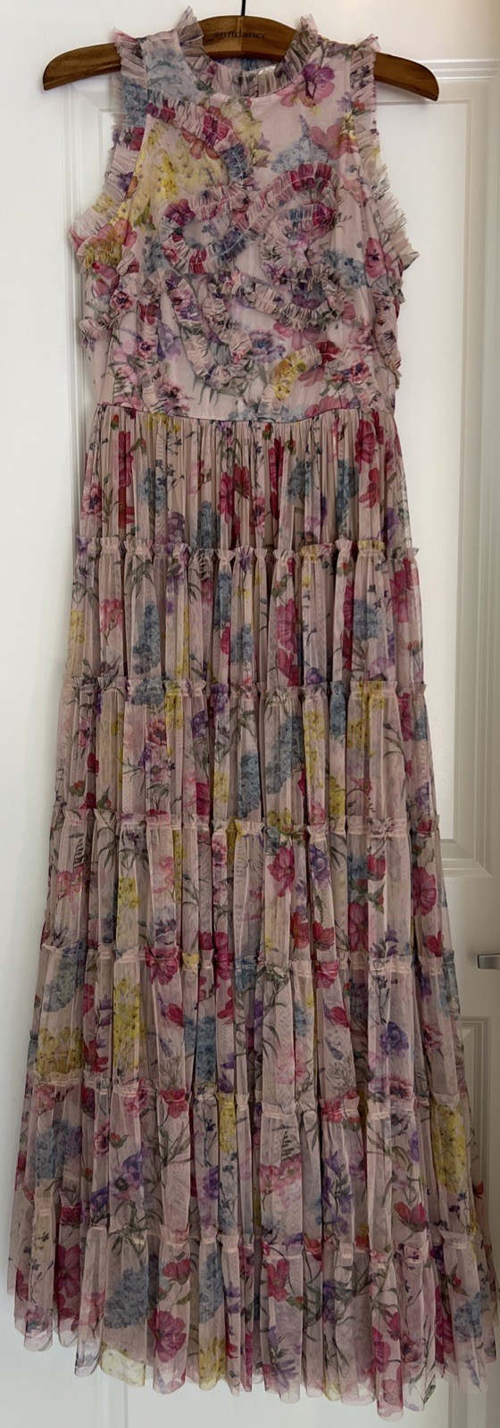NET Sundance Catalog “Let Me Be Jenny Dress” Floral Tiered Mesh Maxi Gown, Sz M