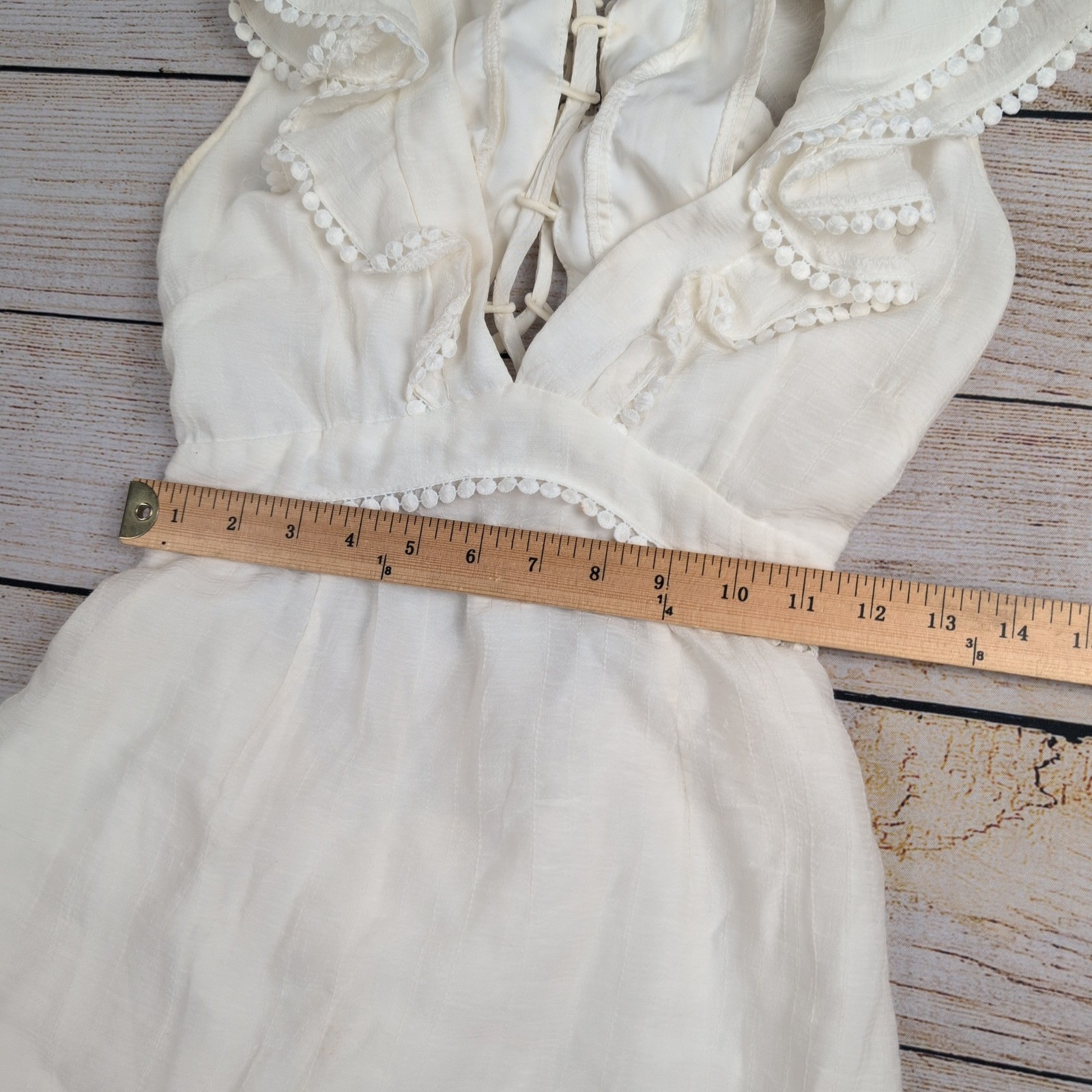 Saints + Secrets White Ruffle Lace Up Back Mini Dress | boho coquette Womens S