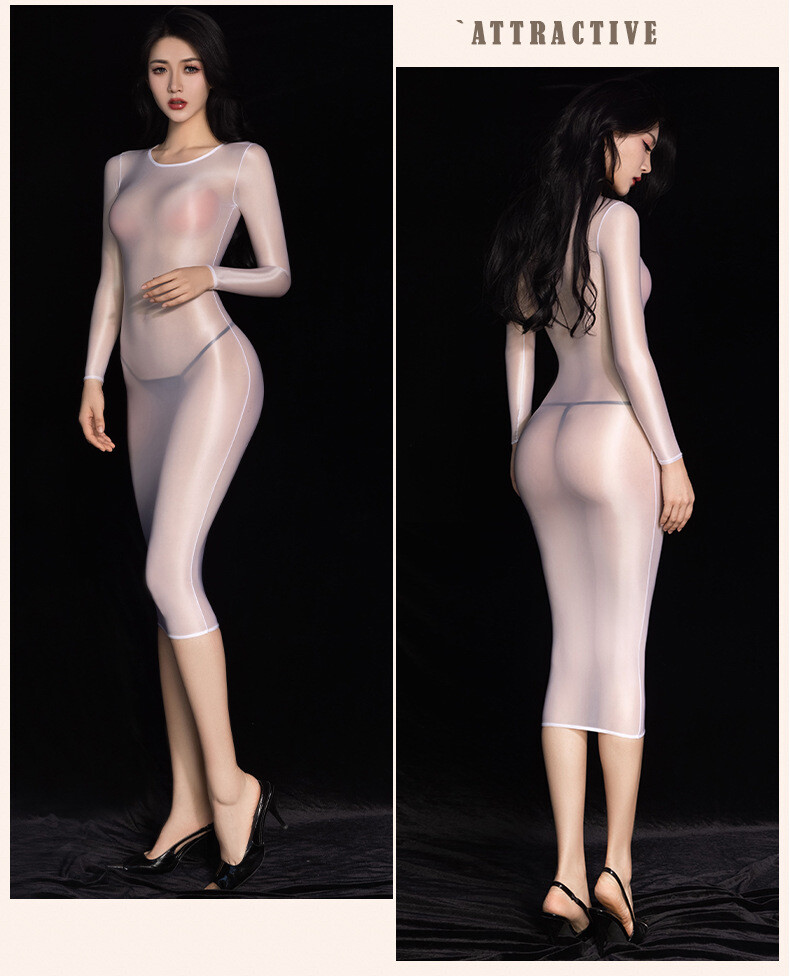 Womens Long Sleeve Shiny Glossy Sheer Bodycon Dress Mini Dress Clubwear Party
