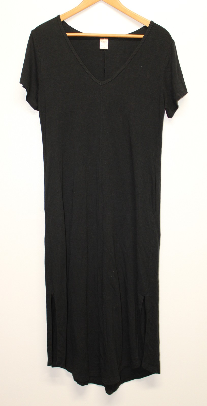Smash + Tess Black T-Shirt Dress Womens XS V-Neck Short Sleeve Midi Side Slit