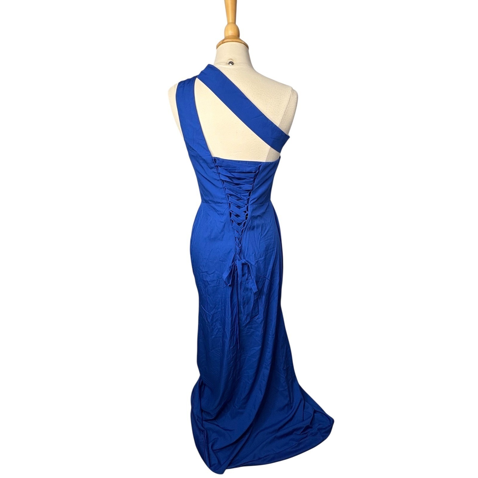 RYANTH One Shoulder Gown Womens Royal Blue 8 NWT Formal Lace Up Back Side Slit