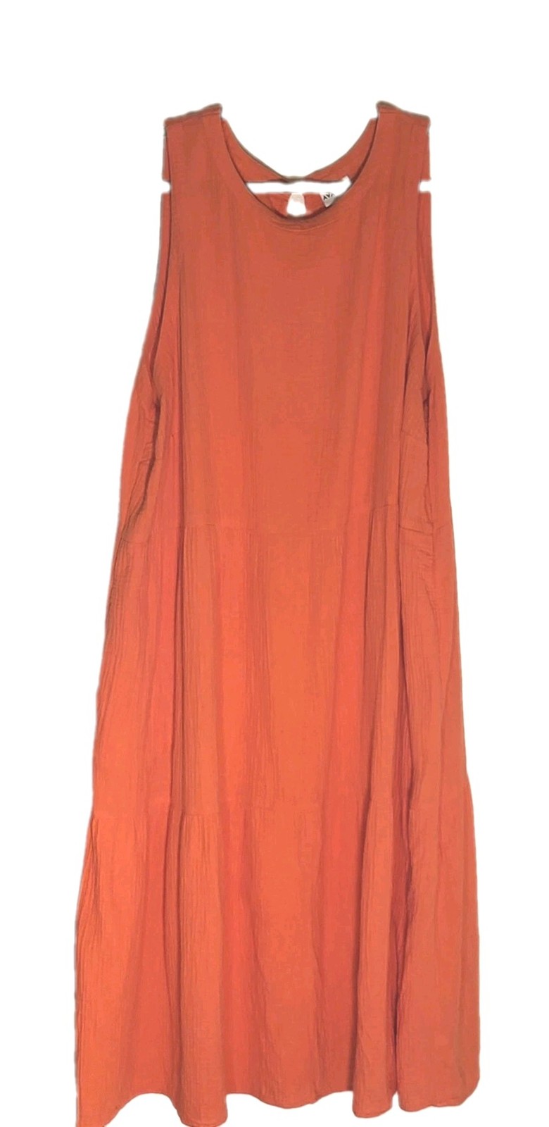 AVA VIV 3X SOFT MELON 100% COTTON GAUZE MIDI TIERED TANK DRESS BEACH VACATION
