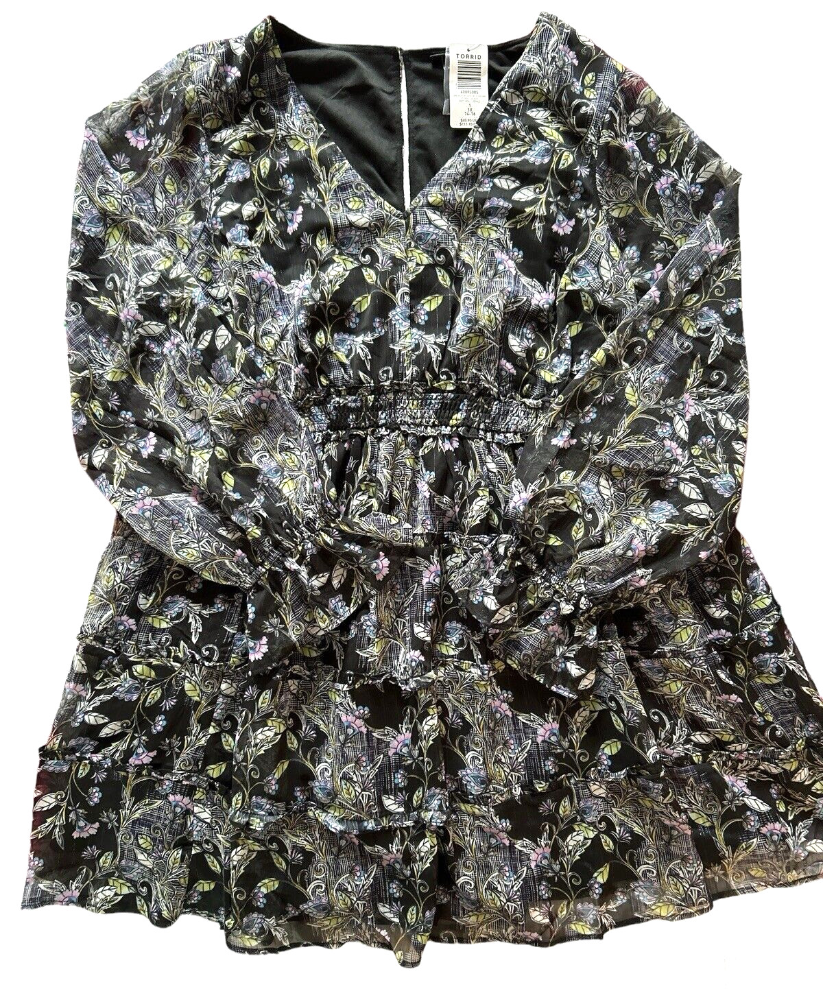 NWT $85 Torrid 1 Mini Lurex Chiffon Black Lined Tiered Ruffle Dress, 1X 14 16
